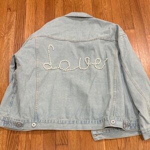 POL Light Blue Jean Jacket with Pearl Embellishment